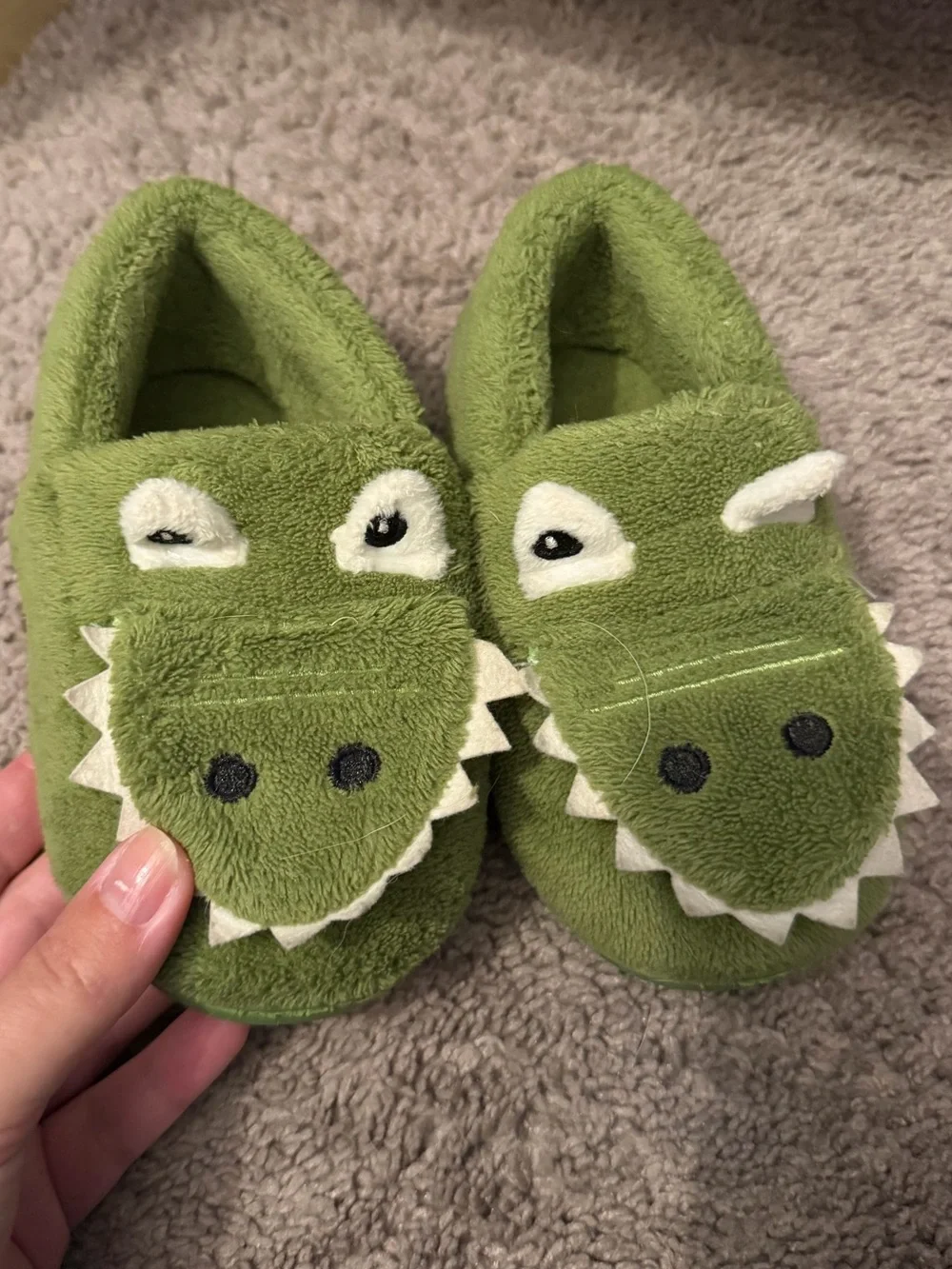 Kids Plush Green Alligator Slippers